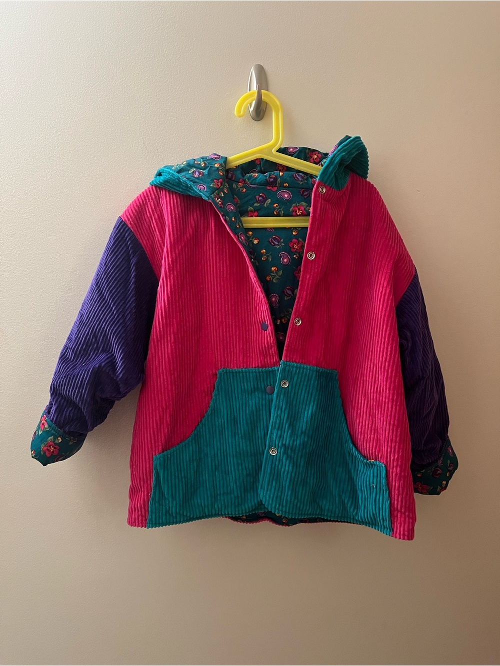 VTG Tulips Vancouver Kids Colorblock Corduroy Hooded Jacket reversible